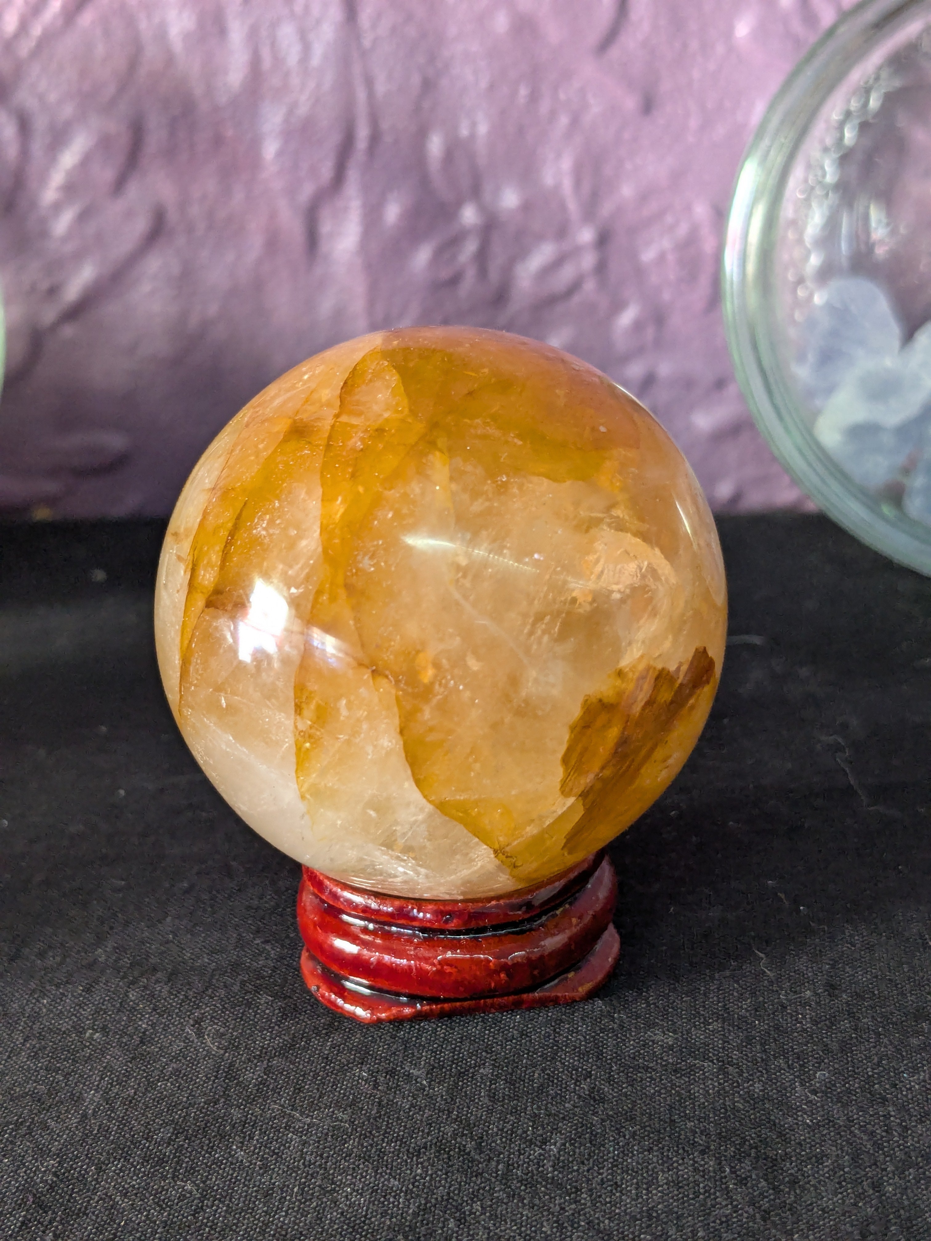 Golden Healer Quartz Crystal Sphere – 48mm 163g | One of a Kind with Wooden Stand
