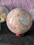Red Network Crystal Sphere – 75mm 616g | One of a Kind with Wooden Stand