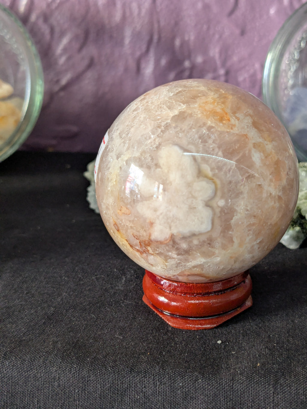 Flower Agate Crystal Sphere – 51mm 189g | One of a Kind with Wooden Stand