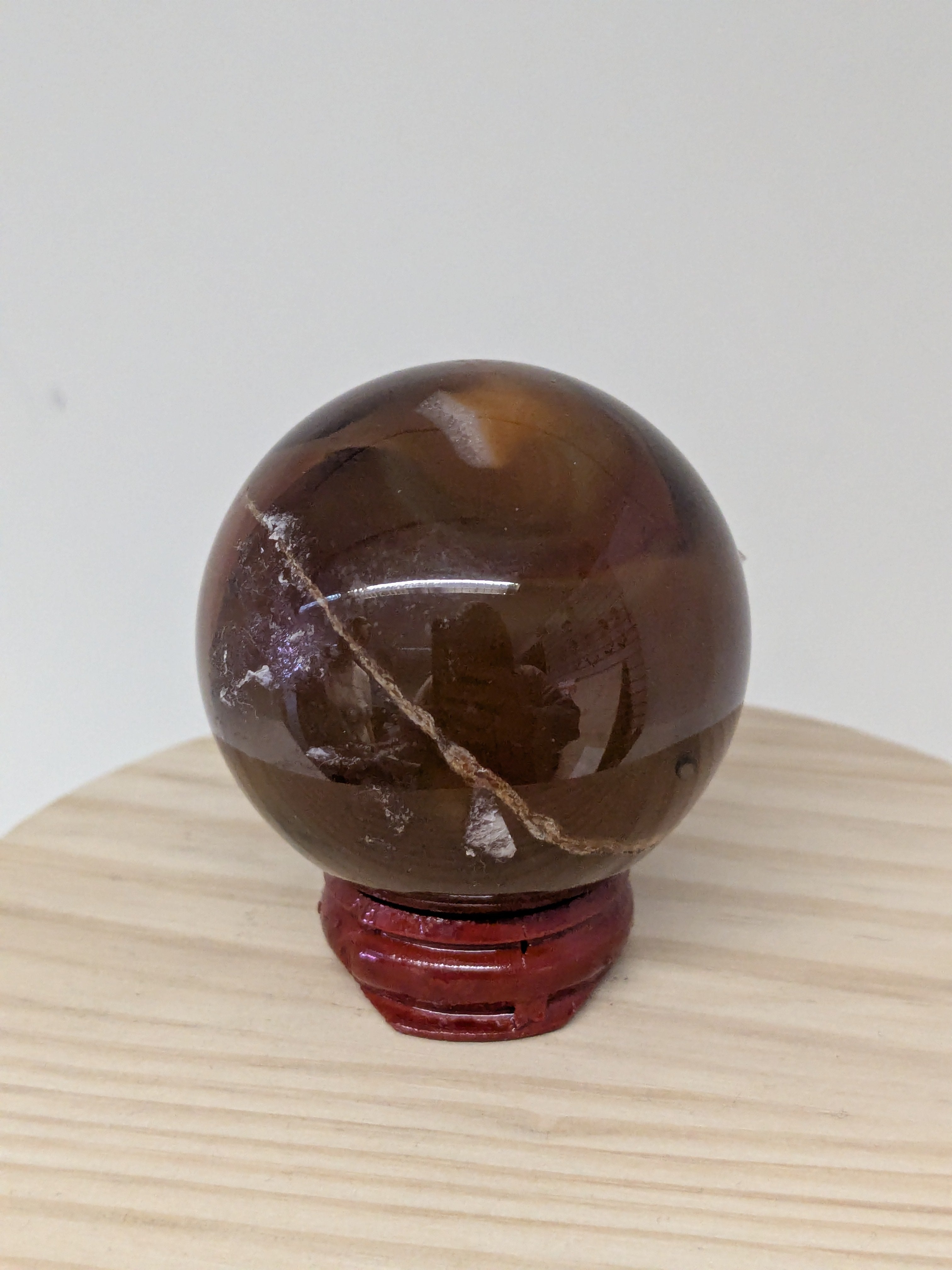 Carnelian Crystal Sphere with Wooden Stand