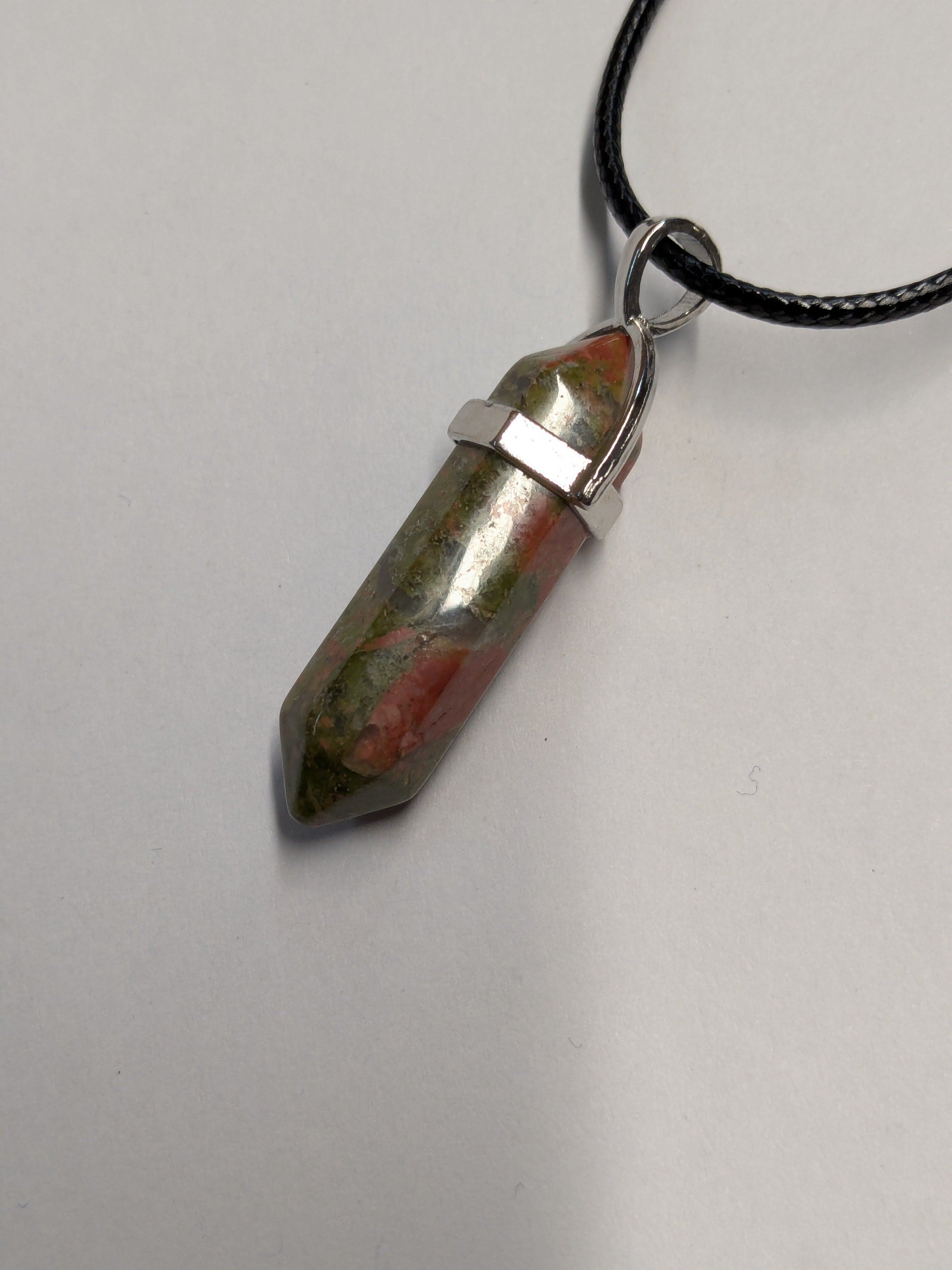 Unakite Double Point Crystal Pendant Necklace