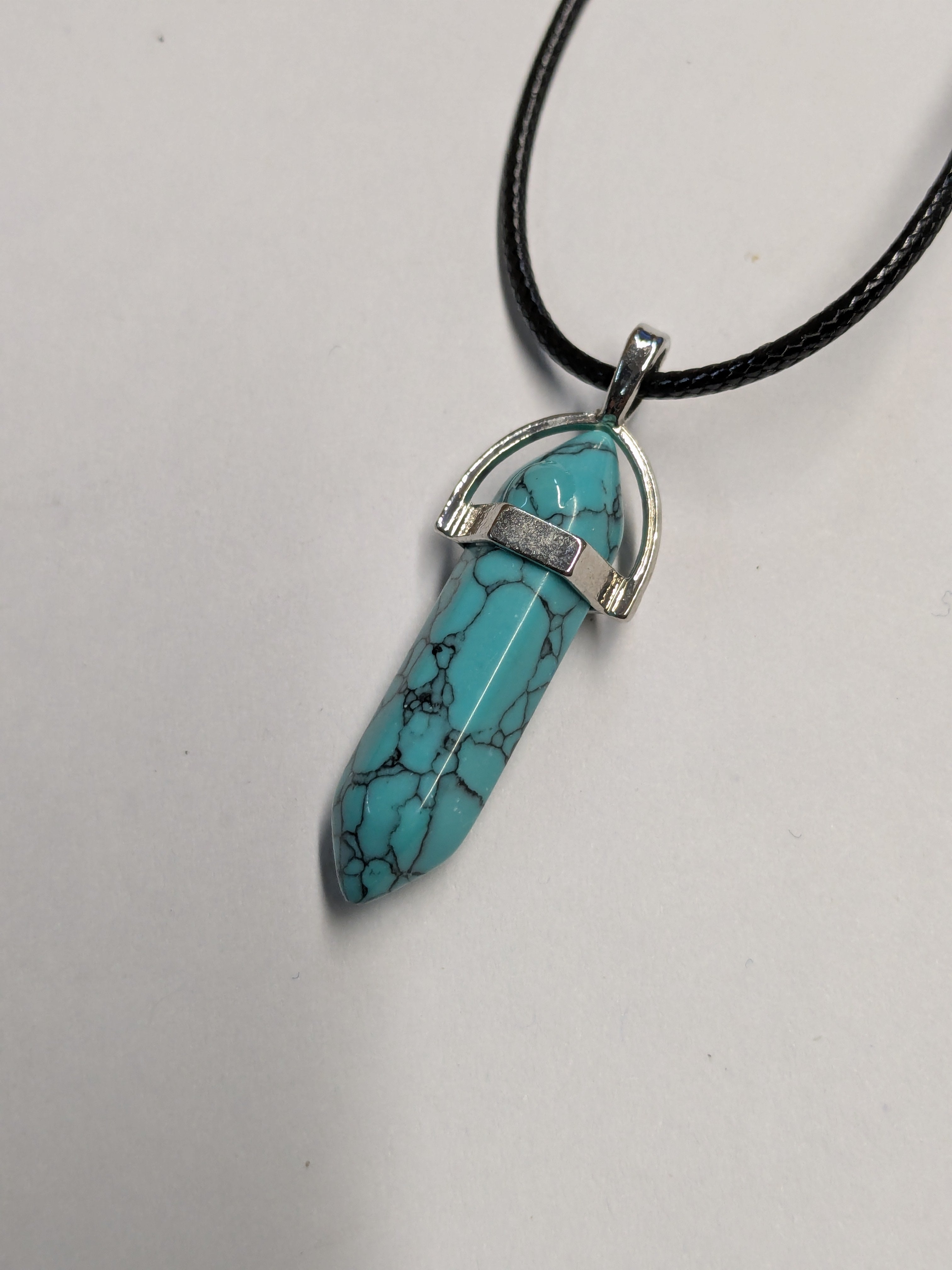 Blue Howlite Double Point Crystal Pendant Necklace
