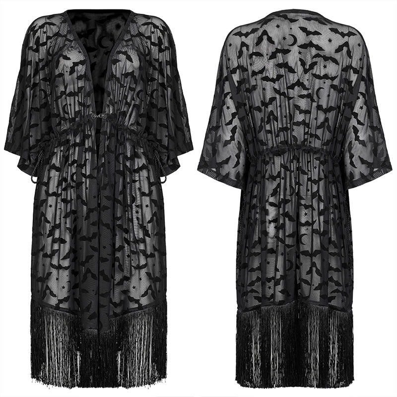 Punk Rave Bat Moon Velvet Flocked Kimono