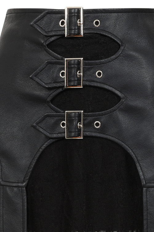 Banned Apparel Velkyn Faux Leather & Knit Panel Skirt in Black