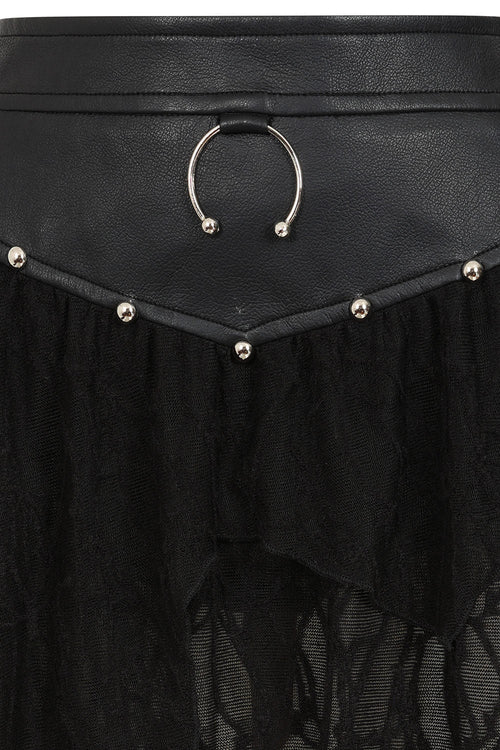 Banned Apparel Luxor Faux Leather & Jagged Knit Skirt in Black