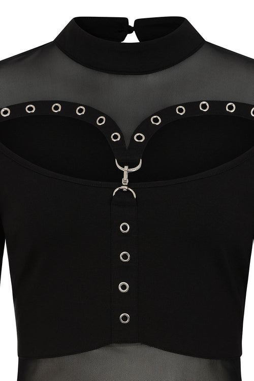 Banned Cordelia Sheer Mesh Panel Goth Top in Black