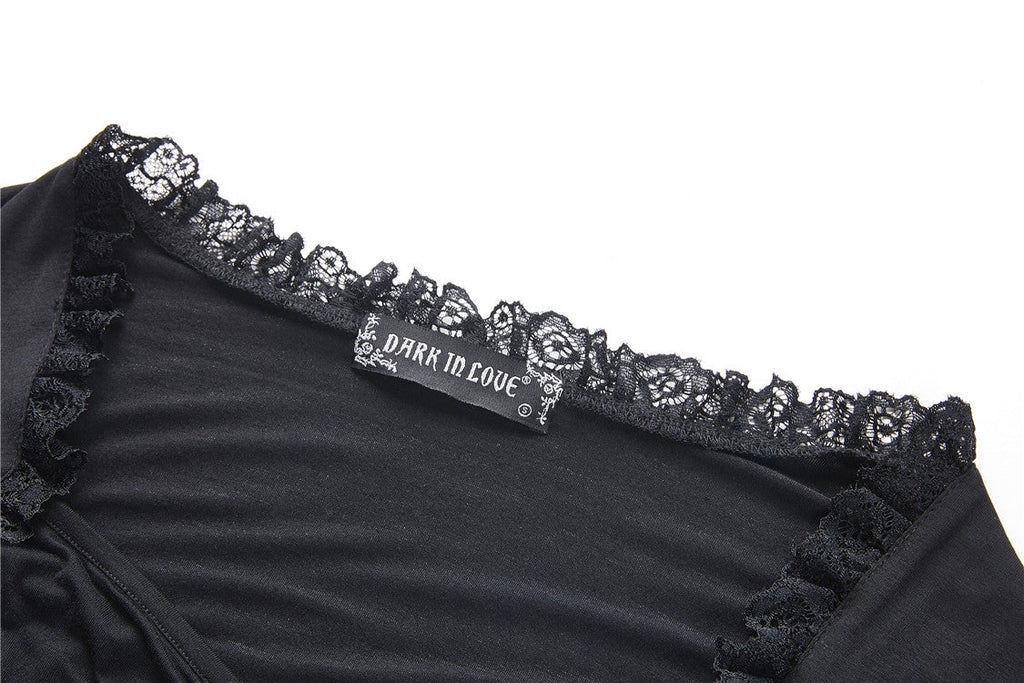 Dark In Love Jemima Black Gothic Top - Lace Bell Sleeves Sweetheart Neckline