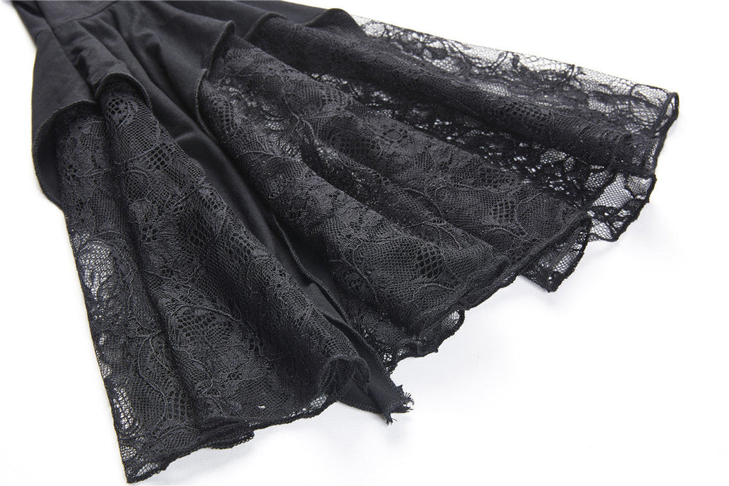 Dark In Love Jemima Black Gothic Top - Lace Bell Sleeves Sweetheart Neckline