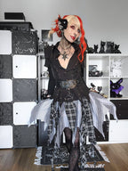 Dark in Love Ruptured Lace-Up Goth Shirt - D-Ring Hardware & Handkerchief Hem