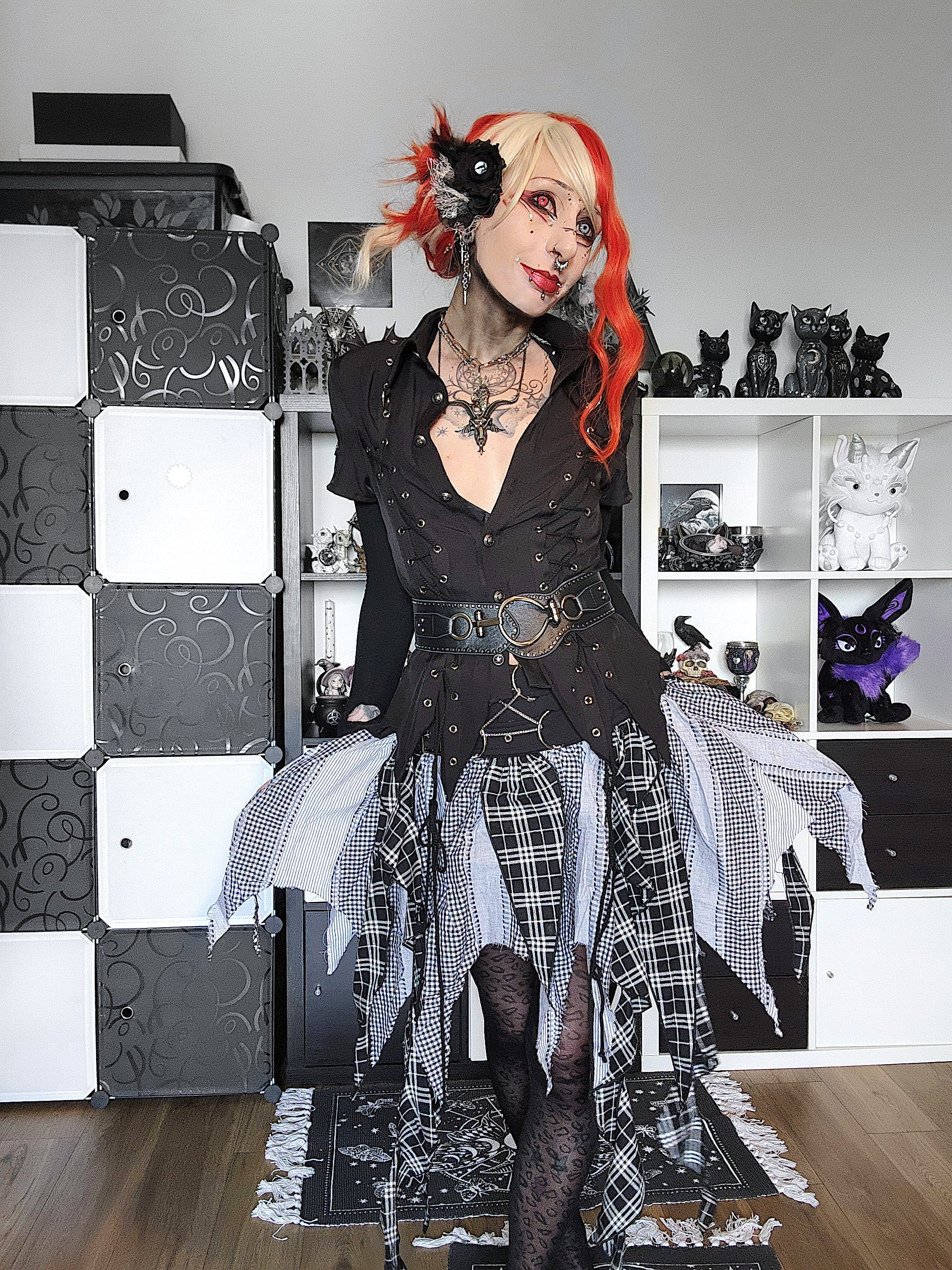 Dark in Love Ruptured Lace-Up Goth Shirt - D-Ring Hardware & Handkerchief Hem