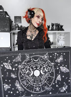 Lunar Moth Rug - Gothic Cotton Moon Phase Décor