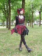 Dark in Love Red Tartan Corset Punk Dress with Handkerchief Skirt