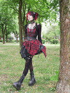 Dark in Love Red Tartan Corset Punk Dress with Handkerchief Skirt