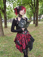 Dark in Love Red Tartan Corset Punk Dress with Handkerchief Skirt
