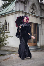 Dark In Love Cordelia Black Velvet Skirt - Gothic Fishtail Skirt Embroidered Lace