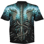 FLAMING SPINE - Allover T-Shirt Black