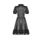 Dark in Love Belladonna Lace-Up High Collar Puff Sleeve Goth Dress  in Black