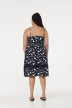 Alternative Midi Fit&Flare Witch Print Dress with Lace hem