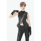 Dark in Love Punk Distressed Leather Lace-Up Top