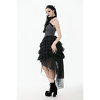 Dark in Love Belladonna Tiered Lace High-Low Goth Skirt in Black