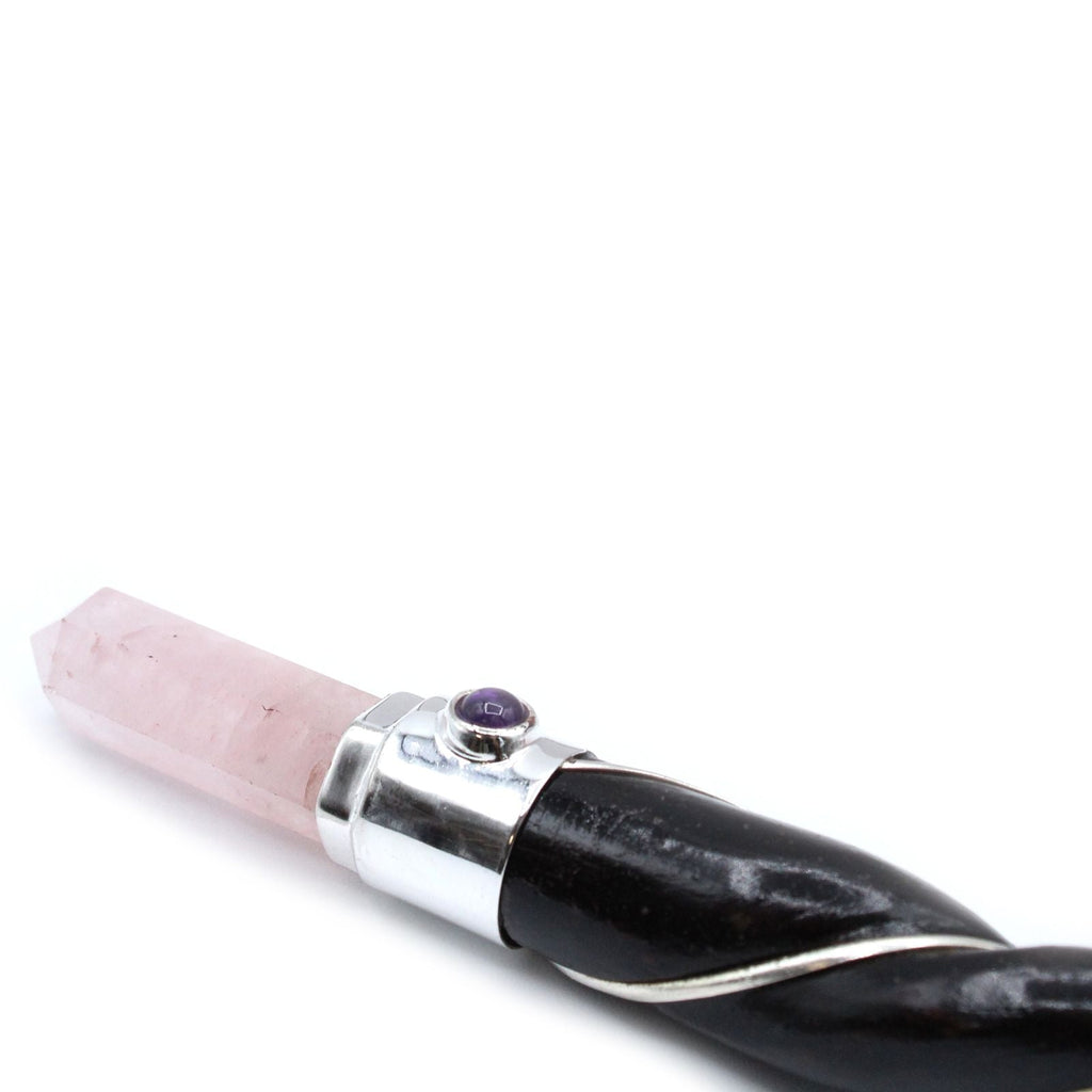 Twisted Wand - Silver Rose Quartz Sphere