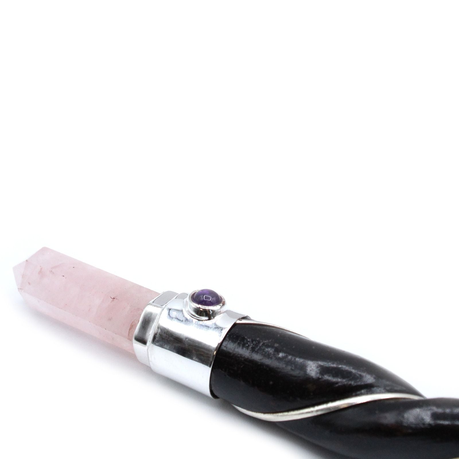 Twisted Wand - Silver Rose Quartz Sphere