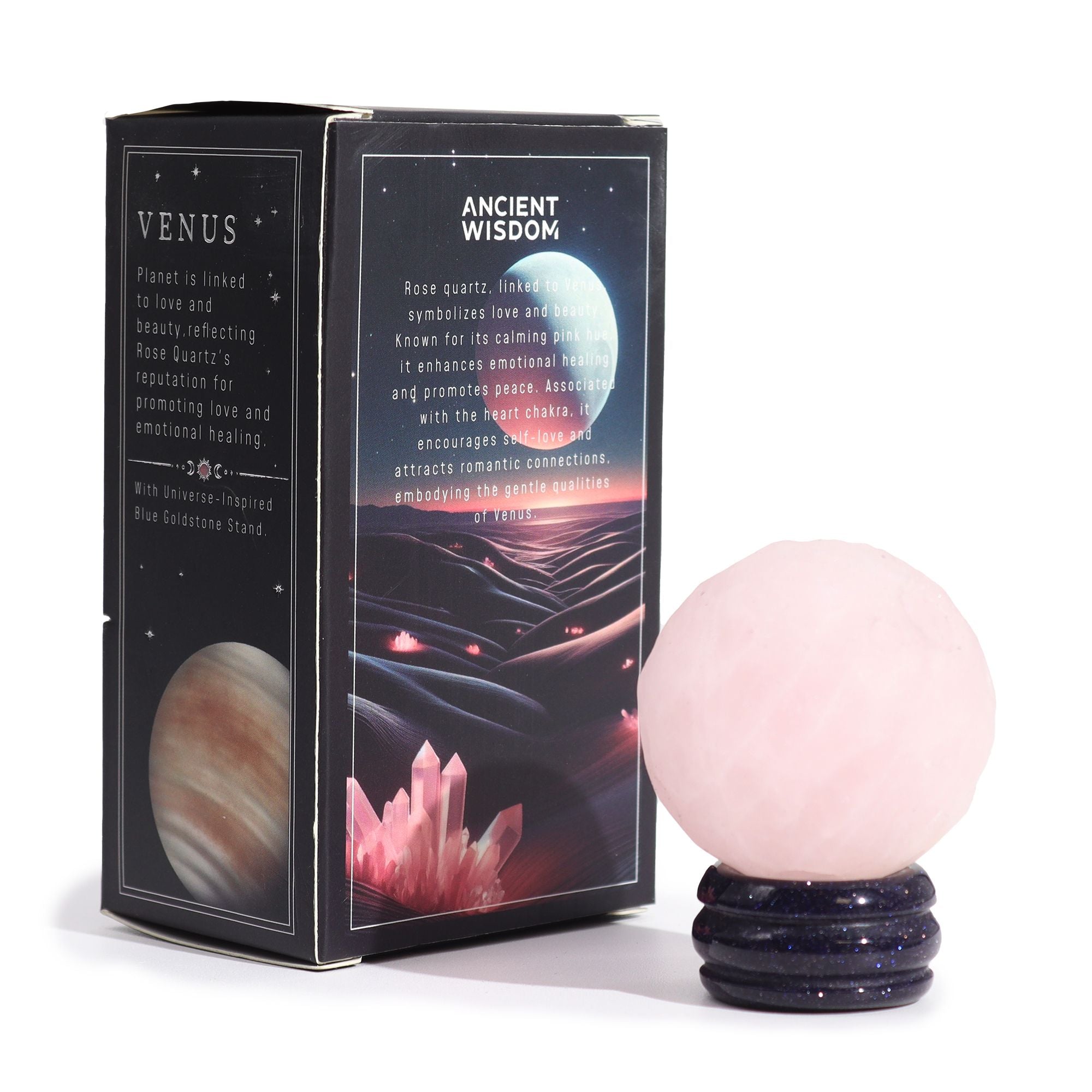 Rose Quartz Planet on a Sola Goldstone Stand Venus