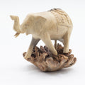 Hand-Carved Wooden Elephant Statue on Parasite Wood Base