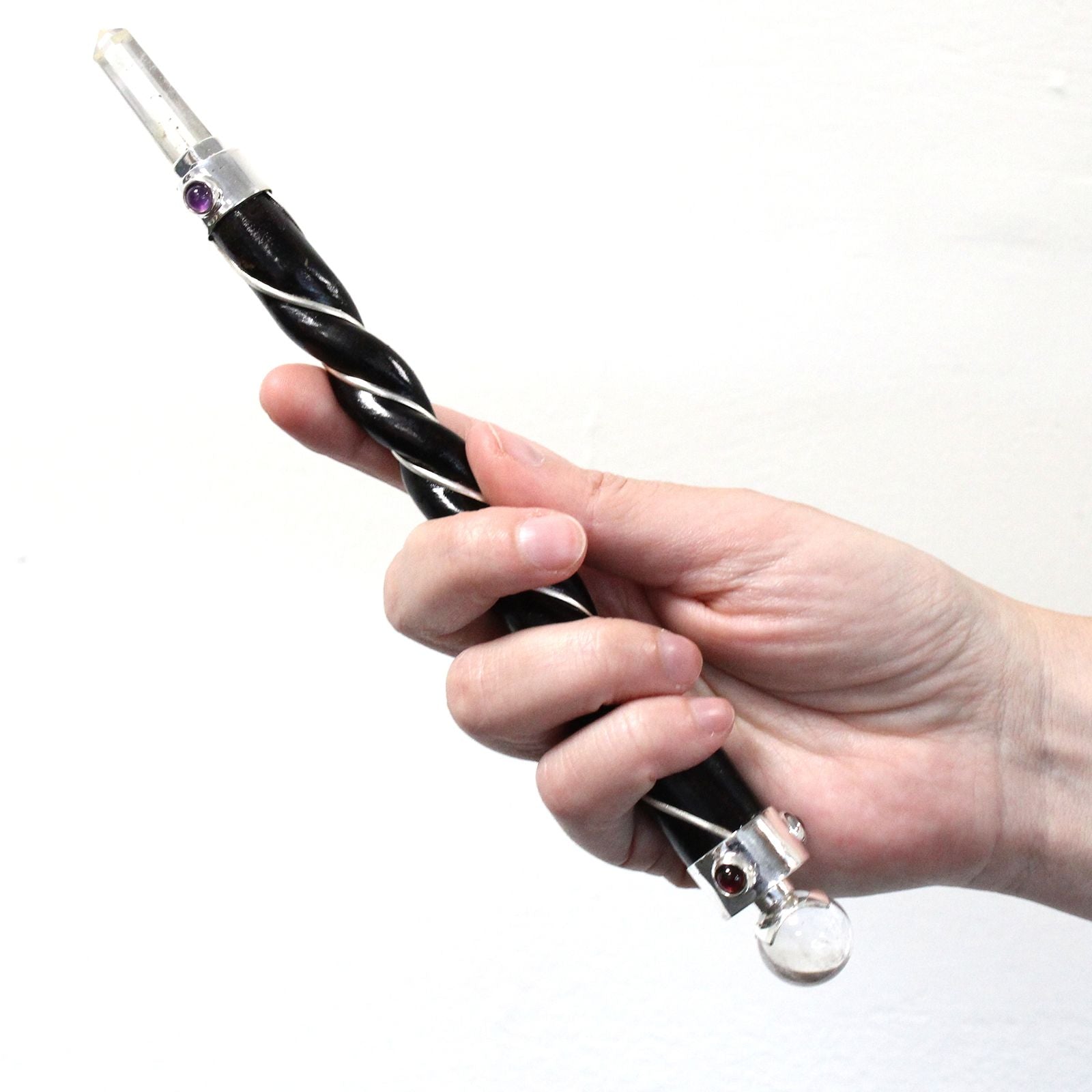 Twisted Wand - Silver Amethyst Sphere
