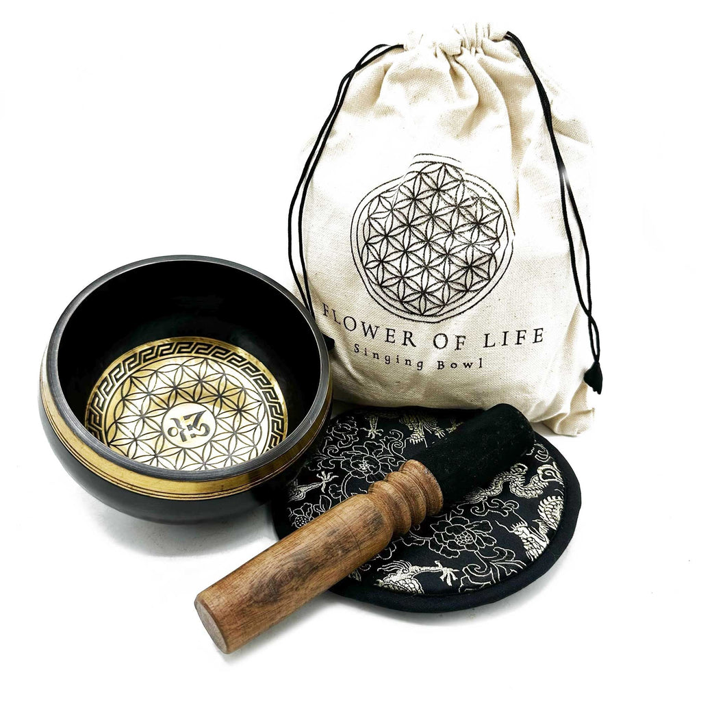 Hand Beaten & Engraved Singing Bowl Gift Set Flower of Life