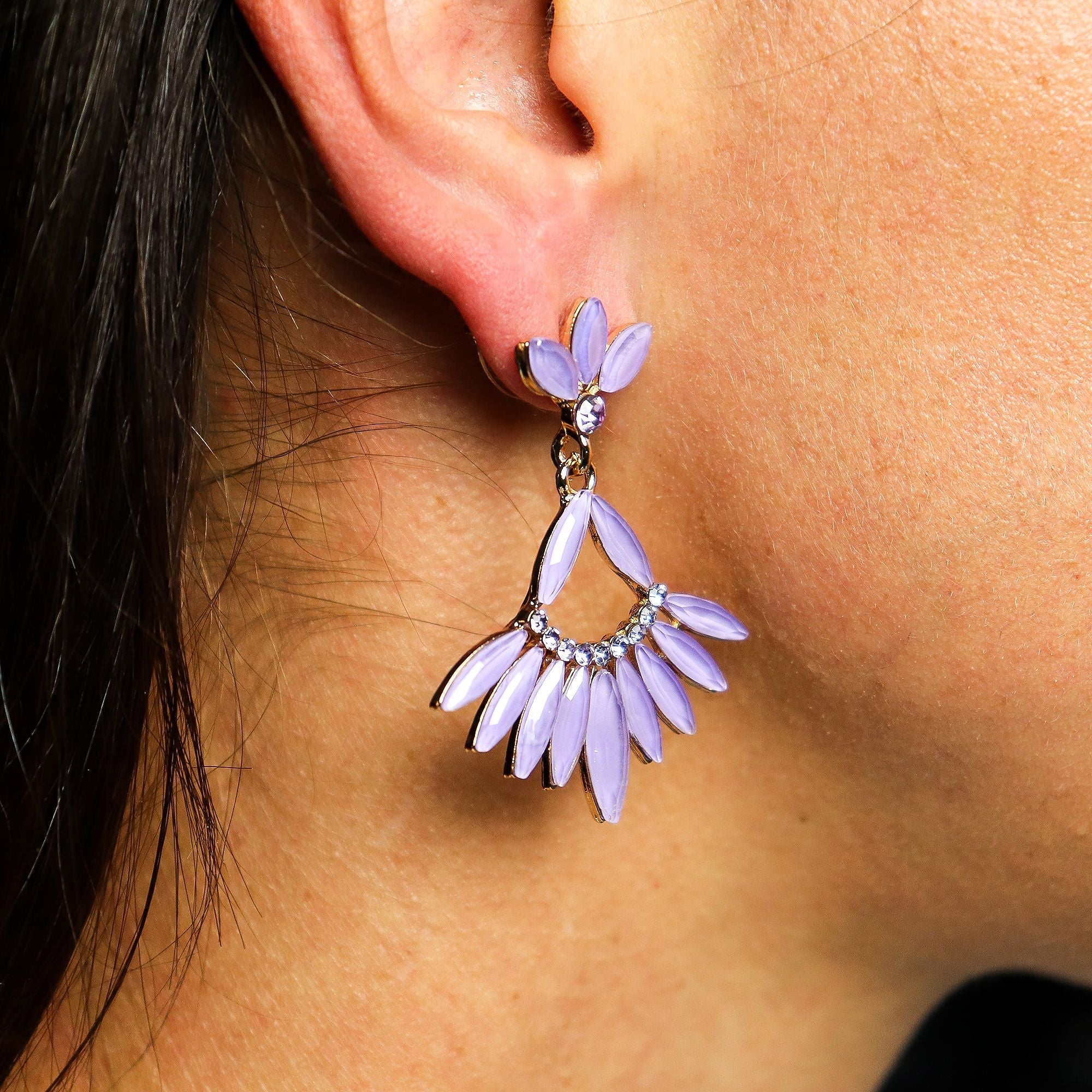 Lavender - Vintage Glass - Long Drop - Earrings