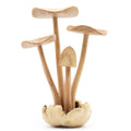 Tall Hand-Carved Wooden Mushroom Sculpture on Parasite Wood Base