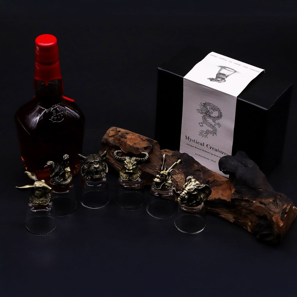 Gift Set of 6 Shot Glasses (50ml) - Mystical Creatures - Antique Bronze