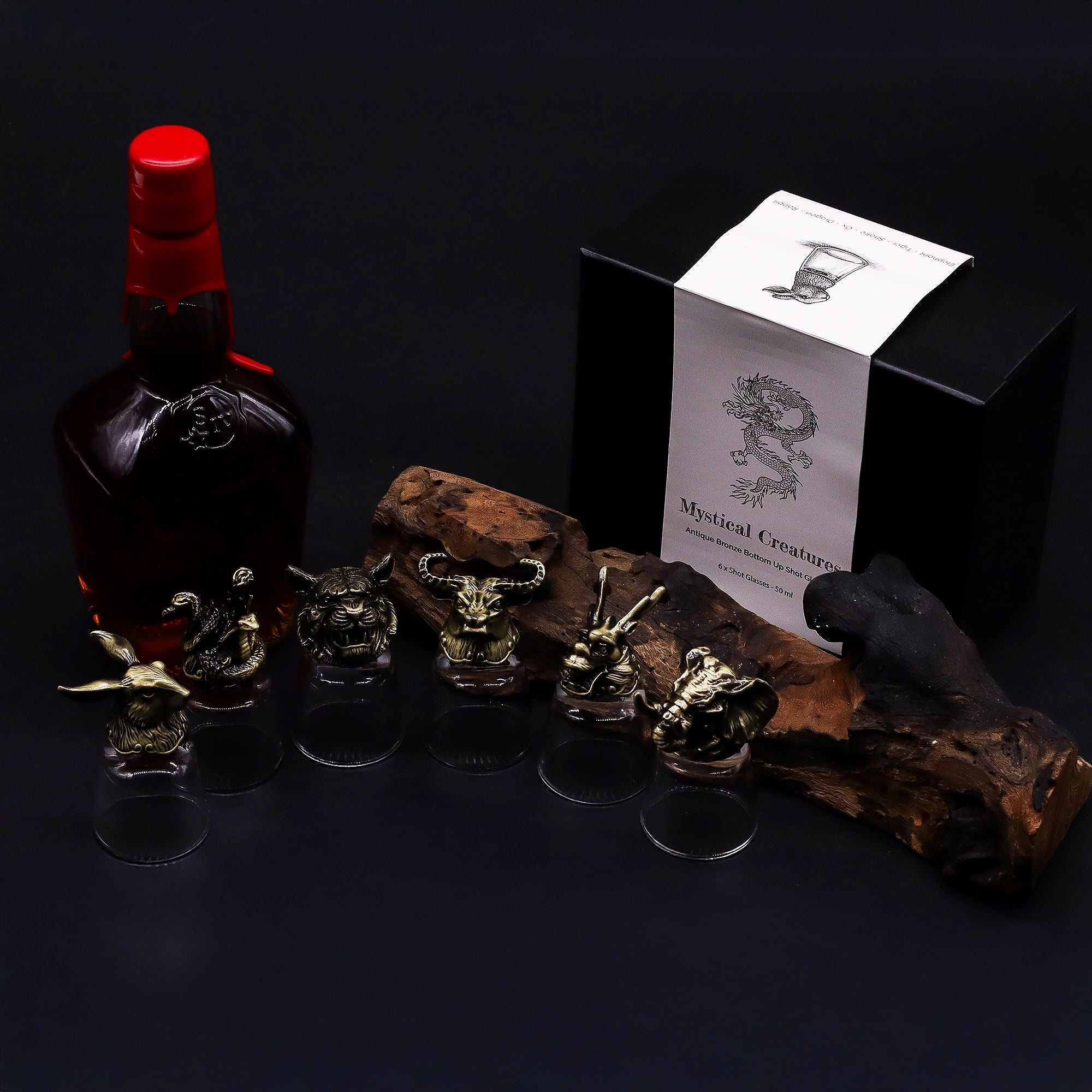 Gift Set of 6 Shot Glasses (50ml) - Mystical Creatures - Antique Bronze