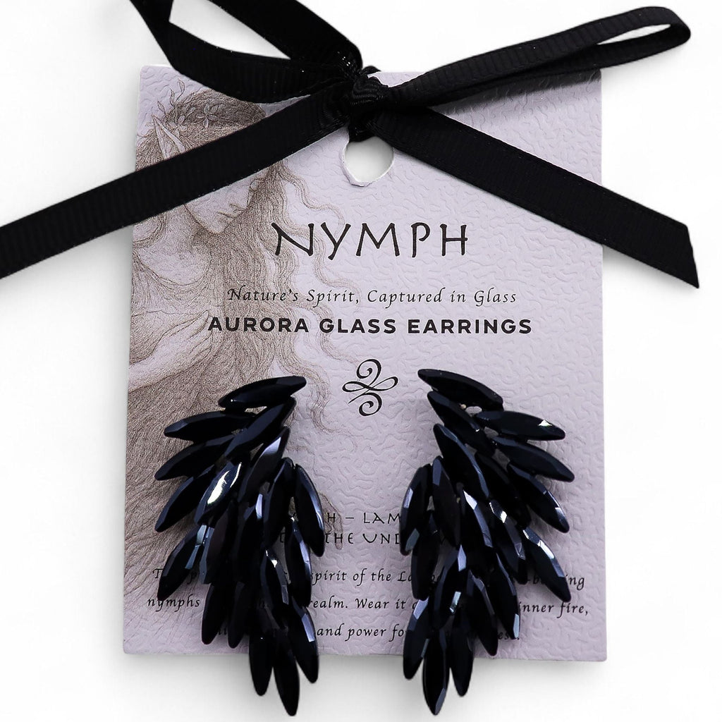 Jet Black - Vintage Glass - Angel Wings - Earrings
