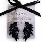 Jet Black Vintage Glass Angel Wings Earrings | Divine Warrior