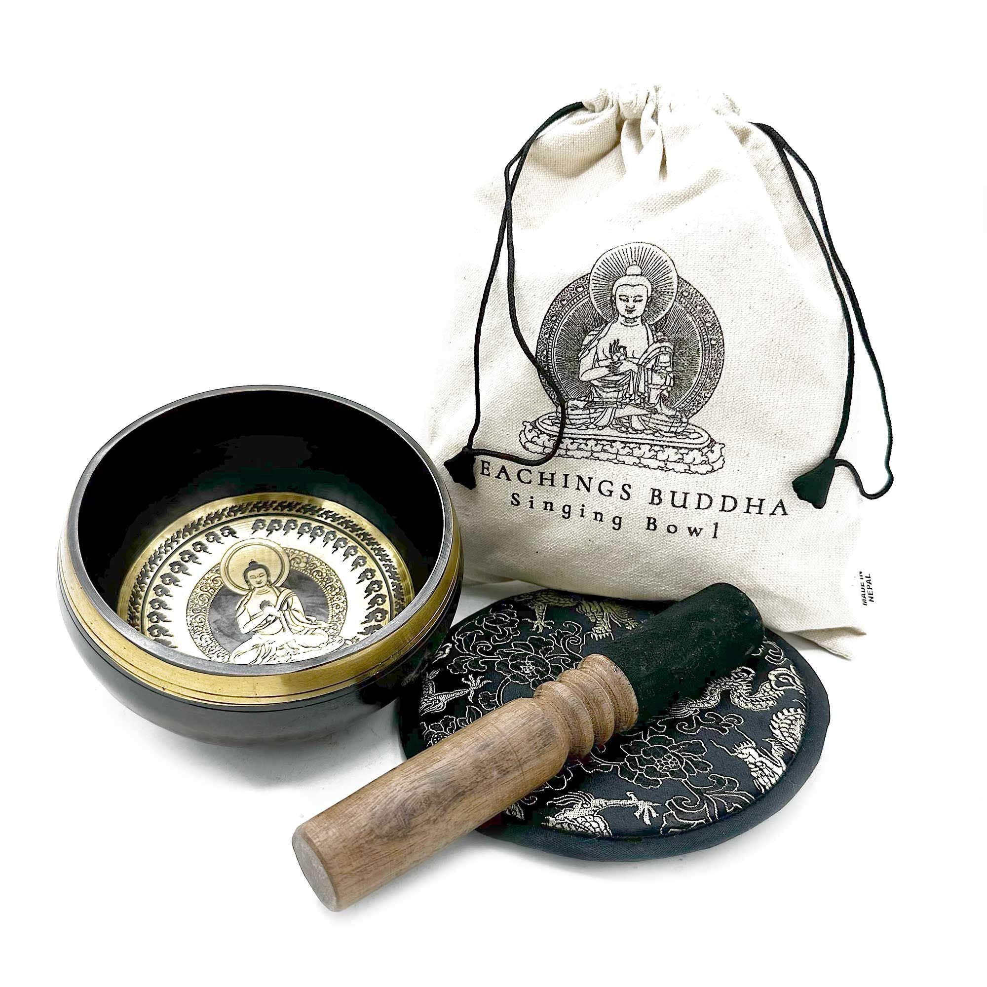 Hand Beaten & Engraved Singing Bowl Gift Set  Teachings Buddha