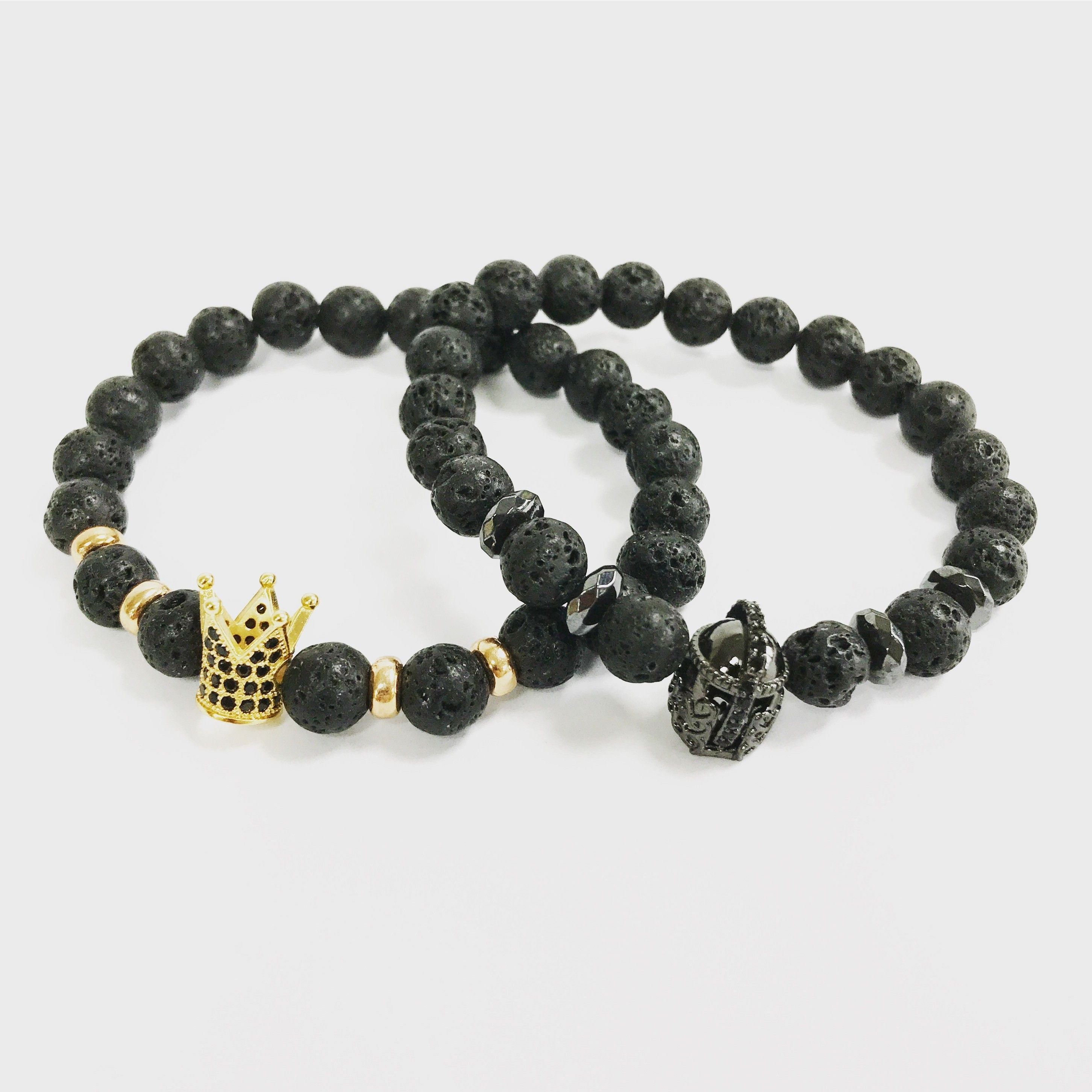 Crystal Crown Black Agate Bracelet