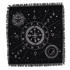 Esoteric Fringed Altar Cloth – Moon & Sun Chart Design (Celestial & Ritual Use)