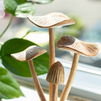 Tall Hand-Carved Wooden Mushroom Sculpture on Parasite Wood Base