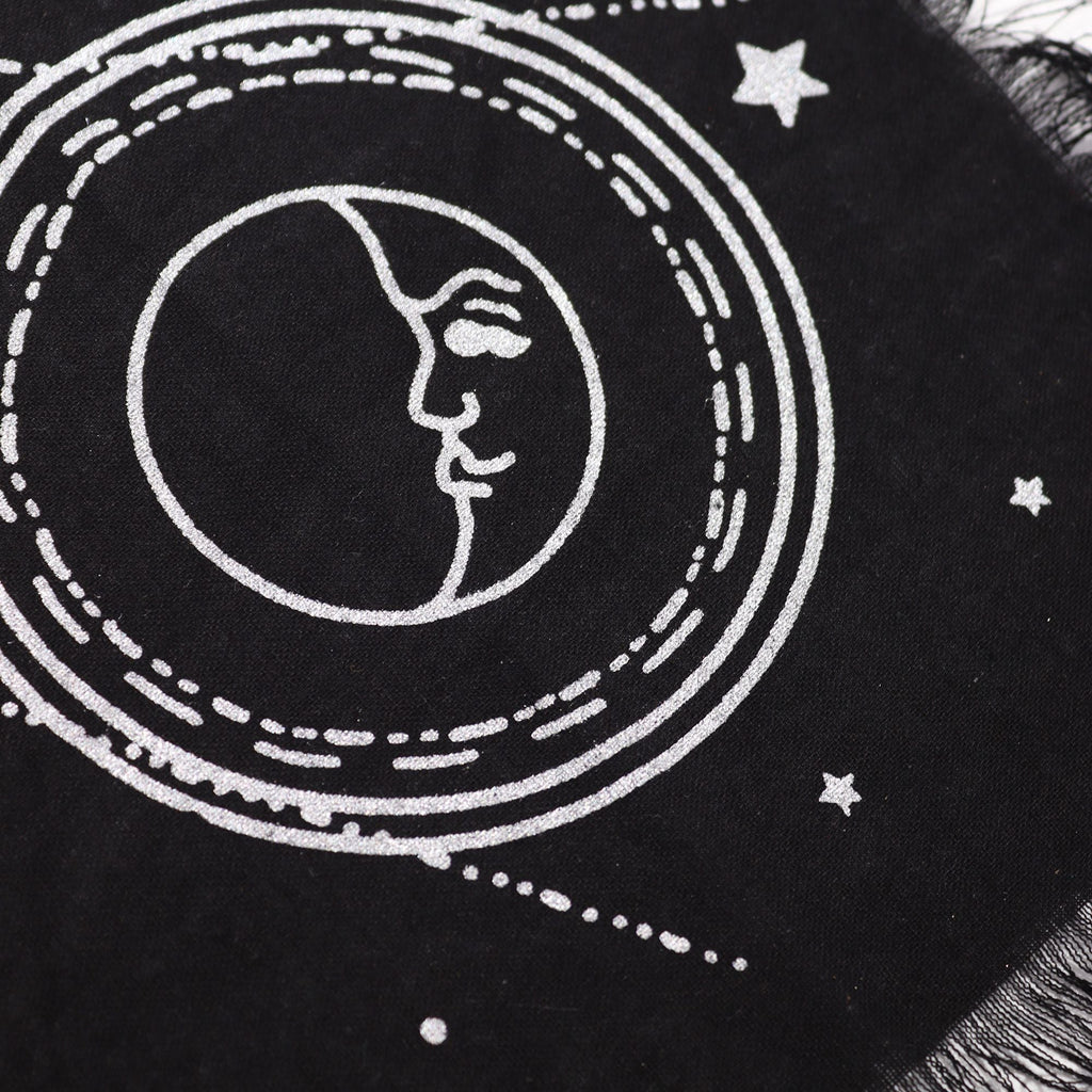 Esoteric Fringed Altar Cloth – Moon & Sun Chart Design (Celestial & Ritual Use)