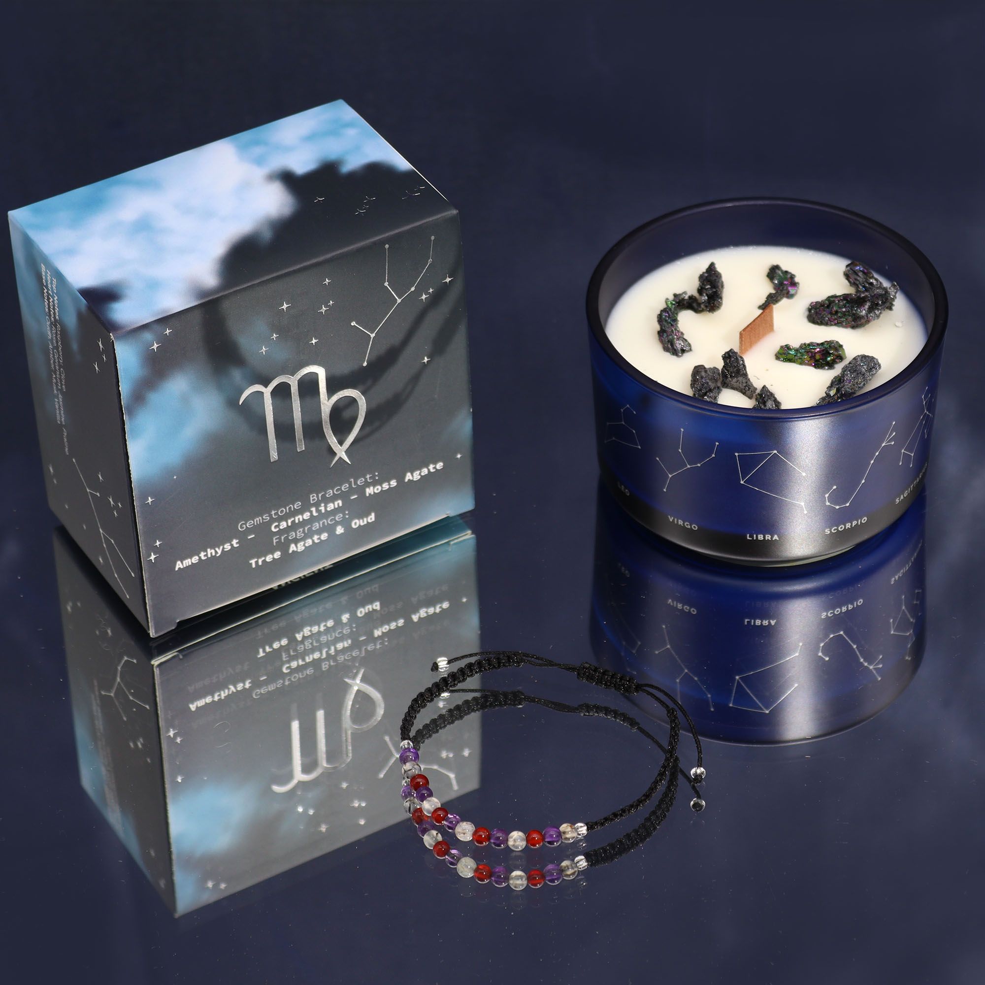 Virgo Zodiac Crystal Candle with Gemstone Bracelet