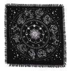 Esoteric Fringed Altar Cloth – Horoscope Zodiac Design (Astrology & Ritual Use)