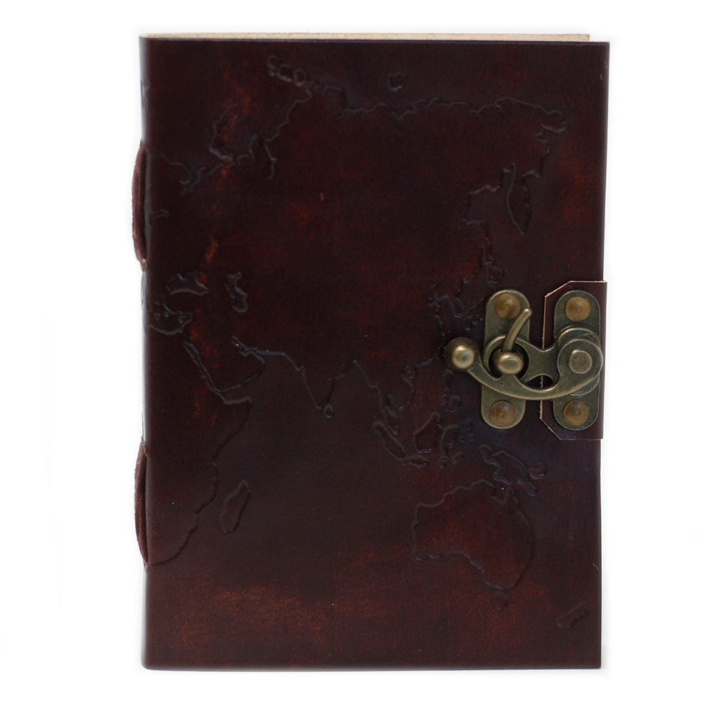 Leather World Map & Stitching Notebook
