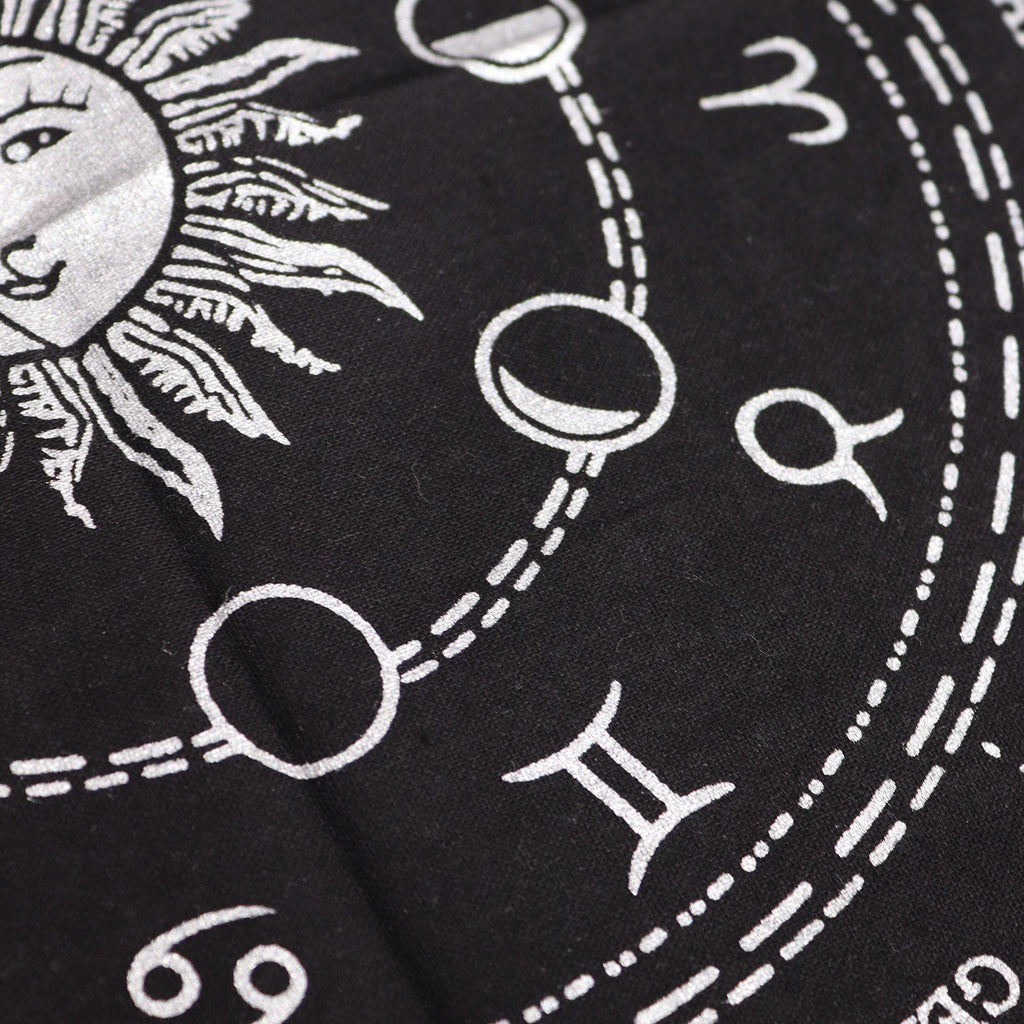 Esoteric Fringed Altar Cloth – Horoscope Zodiac Design (Astrology & Ritual Use)