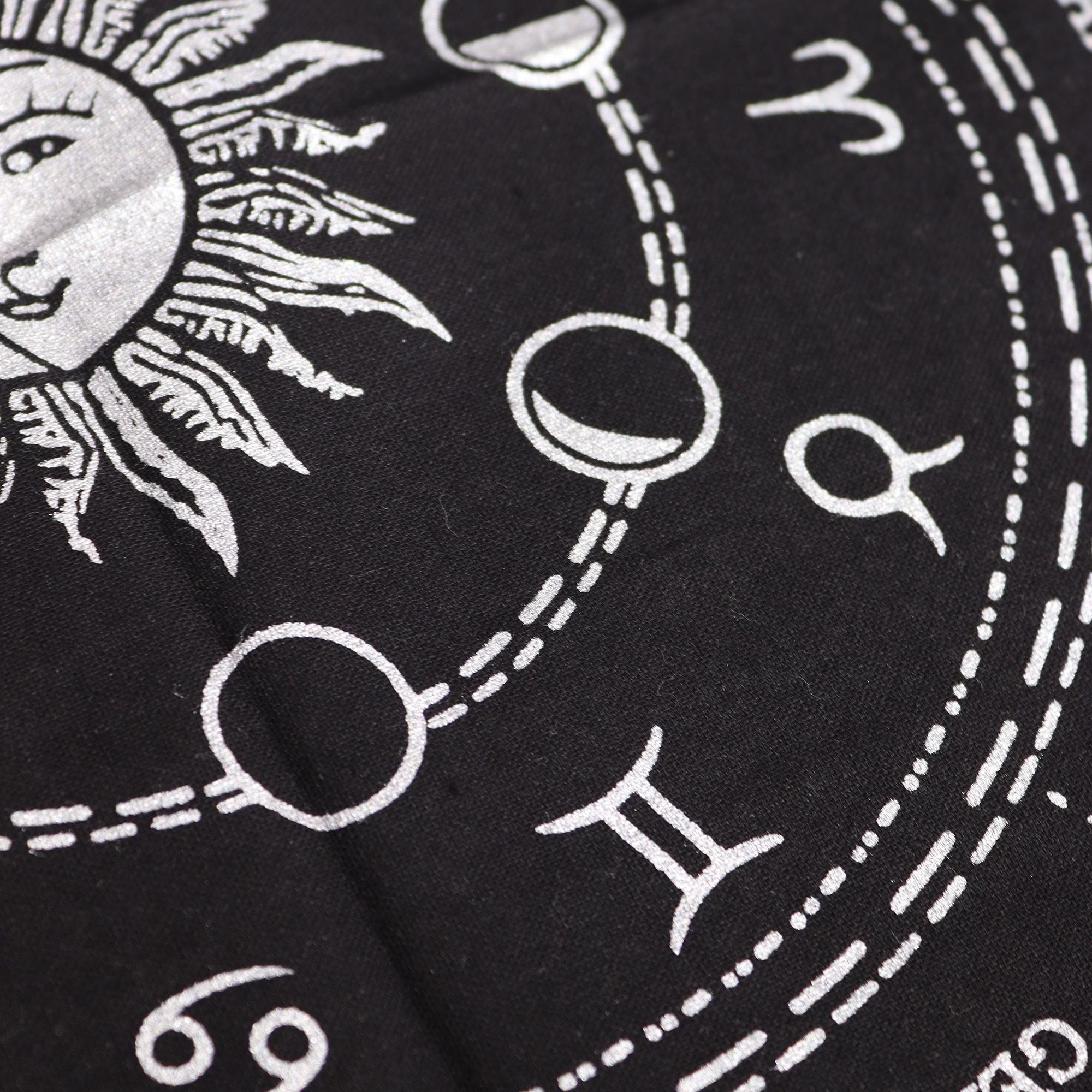 Esoteric Fringed Altar Cloth – Horoscope Zodiac Design (Astrology & Ritual Use)