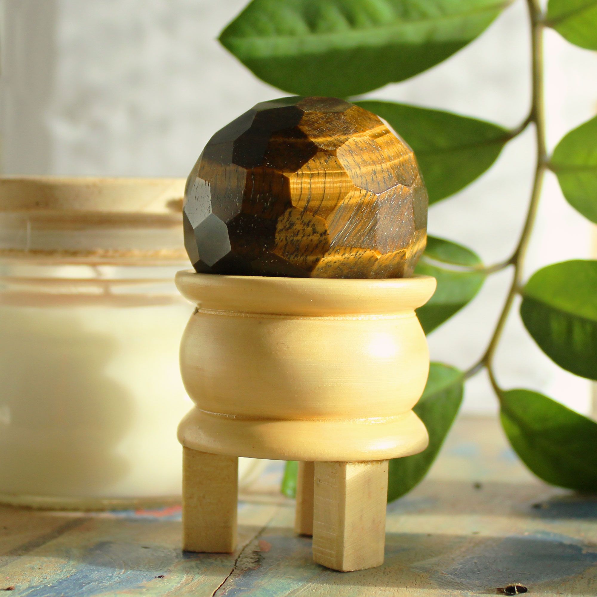 Gemstone Crystal Sphere & Stand - Tigereye
