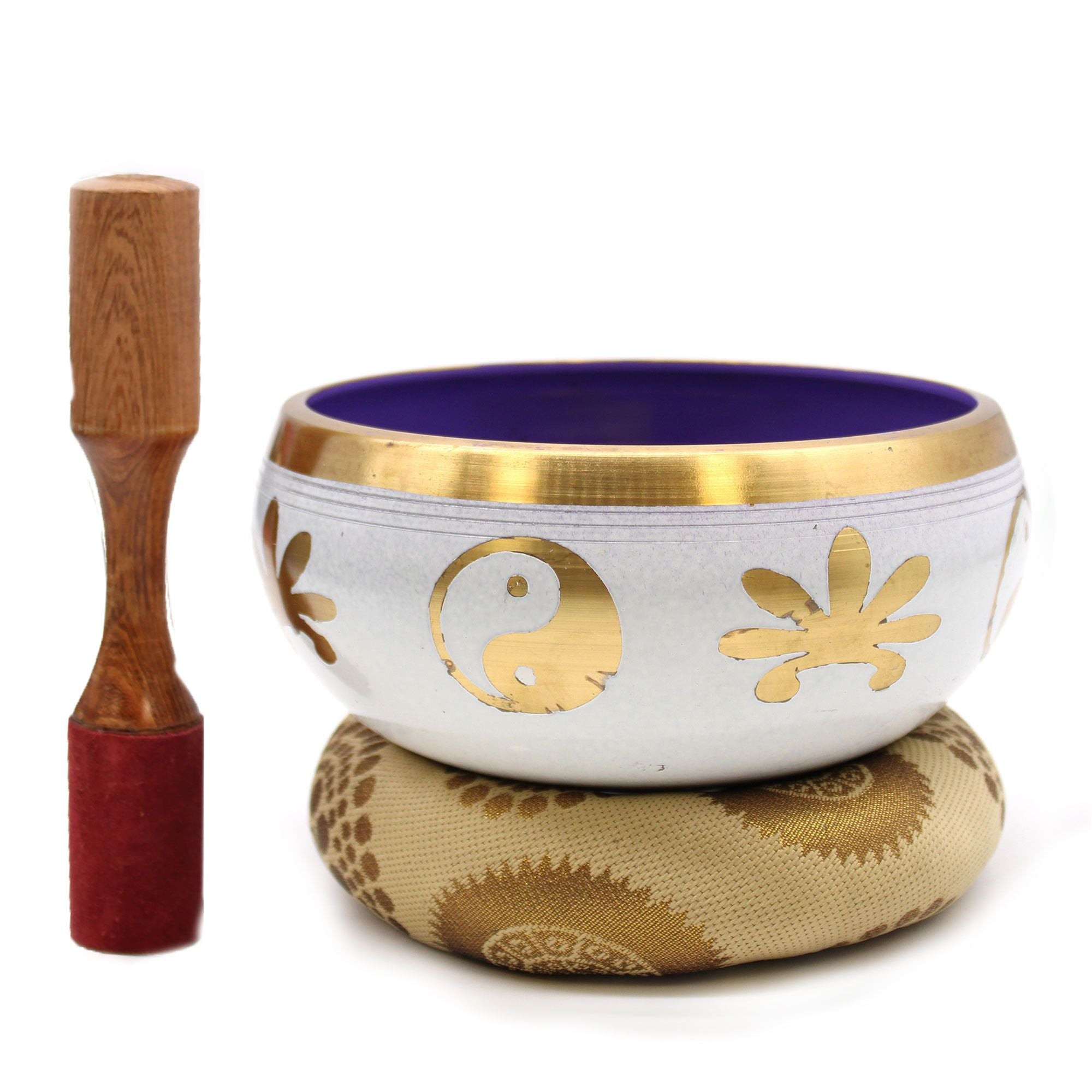 Lrg Yin & Yang Singing Bowl Set- White & Purple