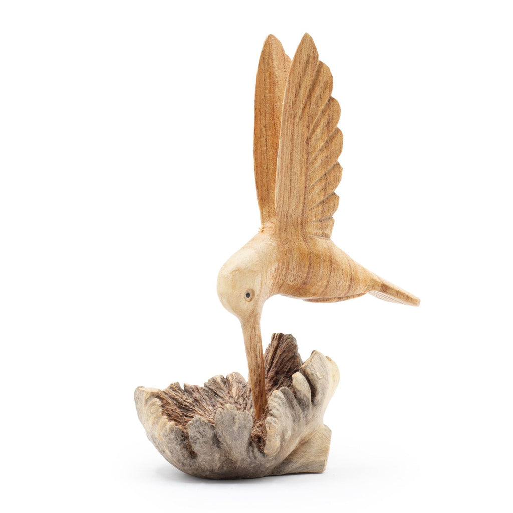 Hand-Carved Wooden Hummingbird on Parasite Wood Base
