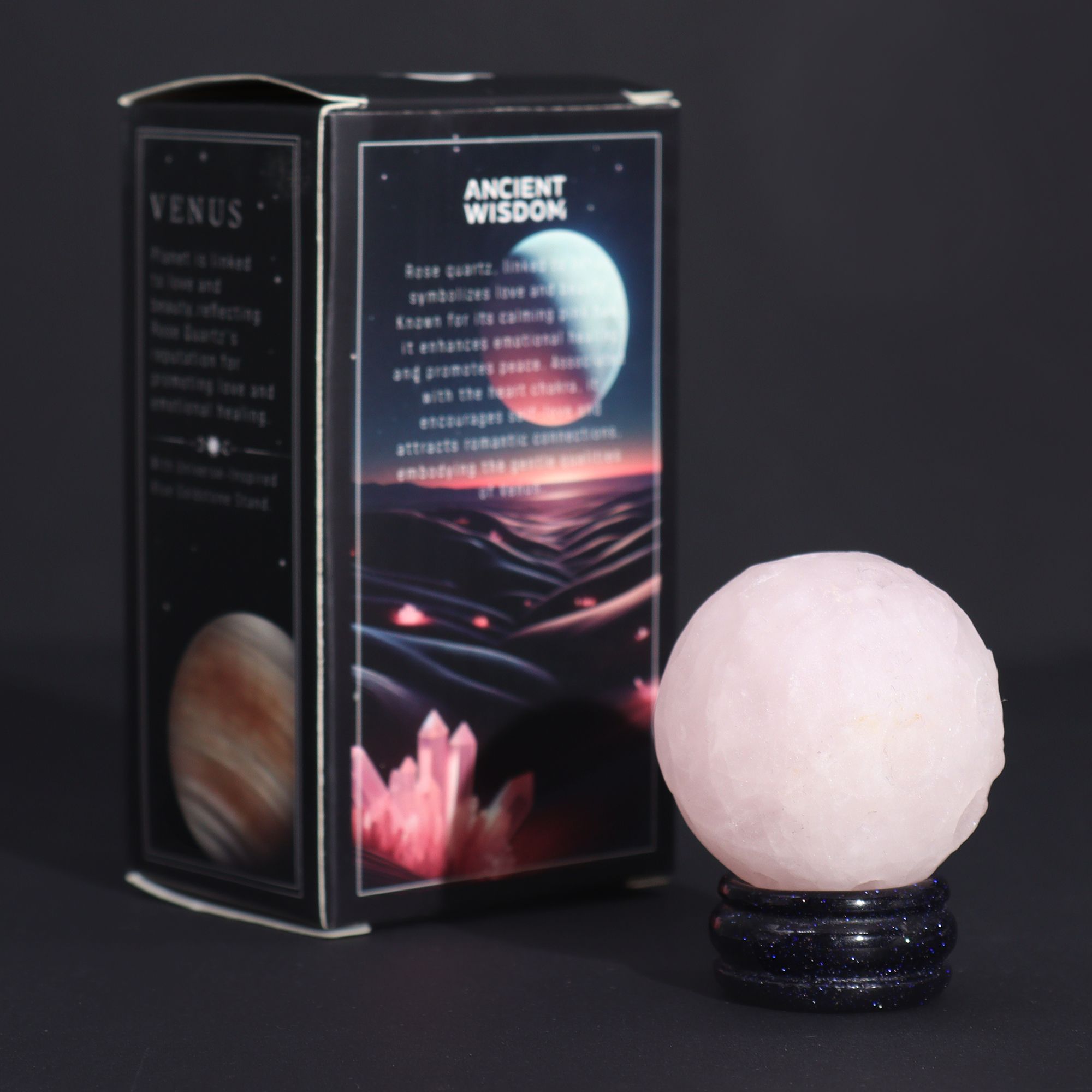 Rose Quartz Planet on a Sola Goldstone Stand Venus